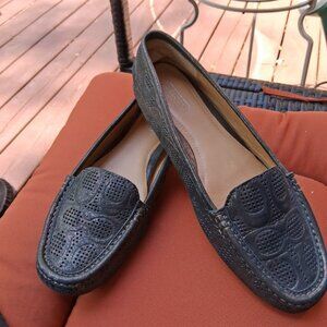 Coach Women's Gunmetal Leather Signature Logo Flat Loafers New No Box Sz 8M